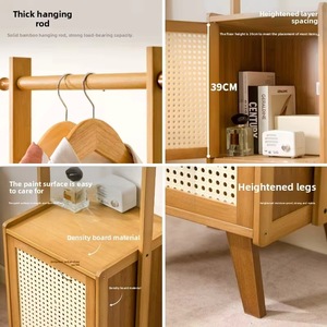 Perchero moderno de bambú y madera, mini, ultraestrecho, con mesita de noche para dormitorio. - Product Image 4