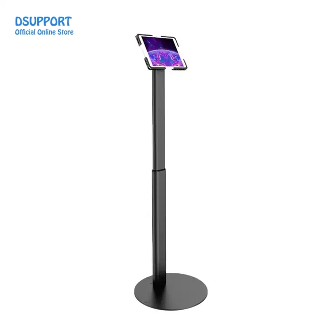 Universal Anti-Theft Kiosk Tablet Stand 360 Swivel VESA 75/100 Height Adjustable iPad 7-10.5 Inch Metal Floor Stand White Black