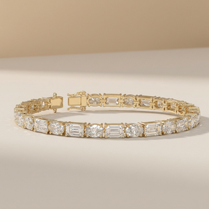 Pulsera de tenis de oro con diamantes naturales, diseño de esmeraldas y formas ovaladas, joyería fina de lujo, pulsera de gemas amarillas, regalo clásico - Product Image 1