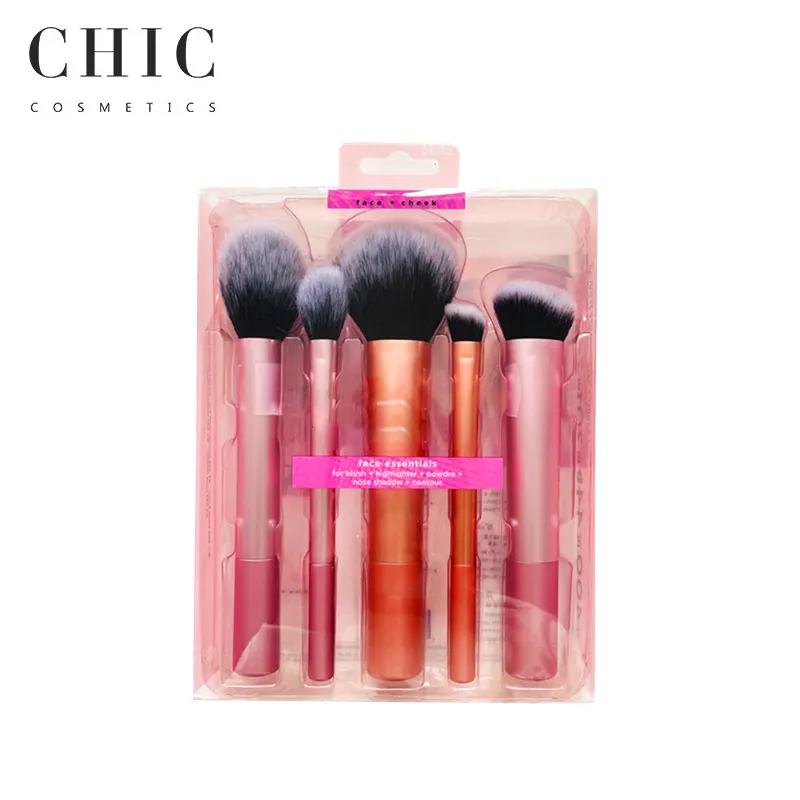 Offre Spéciale RT visage Essentials 5 pièces ensemble de pinceaux de maquillage joue Blush surligneur nez ombre brosse cosmétique outils de beauté boîte d'emballage