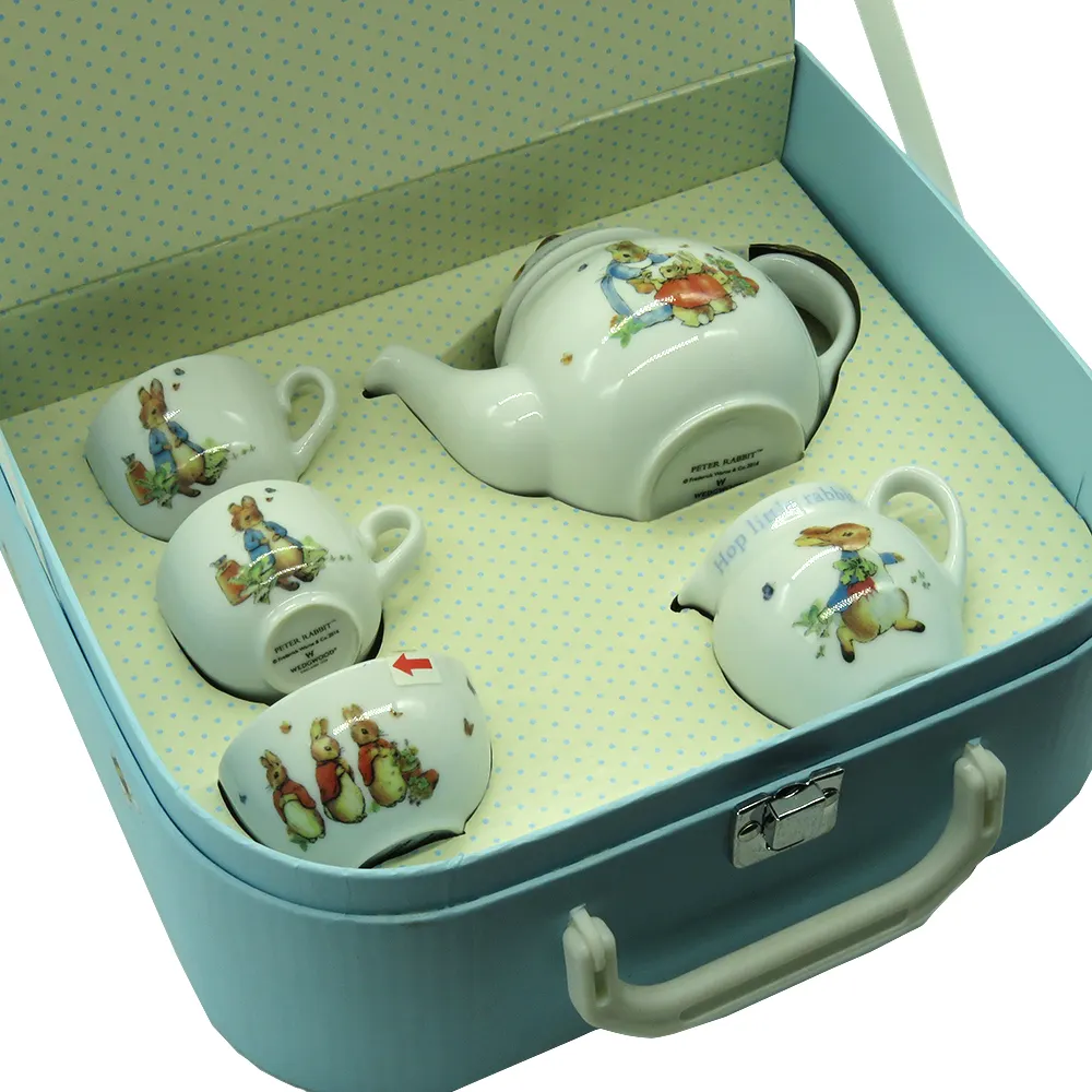Coffret à thé en carton de luxe, tasse, théière en céramique, emballage, boîte-cadeau en forme de valise avec poignée