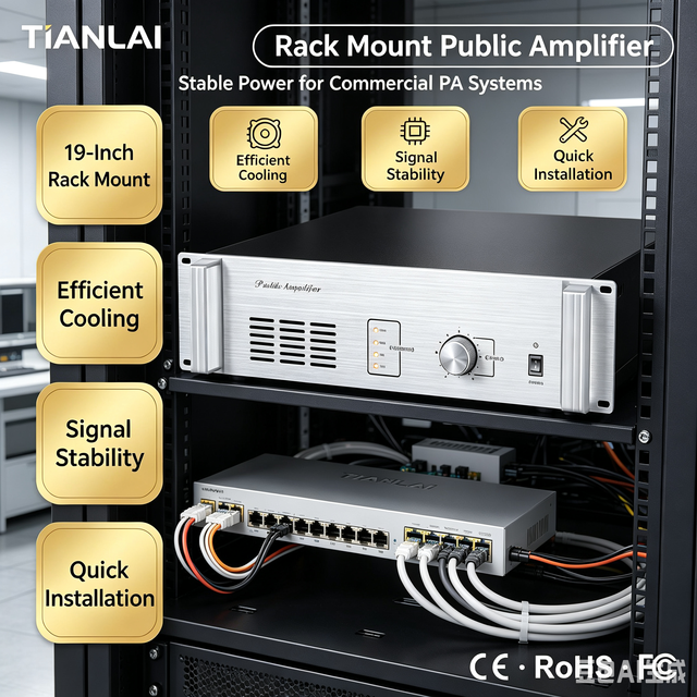 PA-1000 1000W Public Address Rack Amplifier for Commercial & Smart Home Speaker Systems