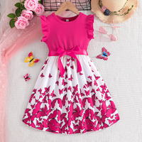 Gaun Anak Model A-Line Gaya Korea Motif Kupu-kupu Musim Panas, Manis, Ukuran Besar dengan Sabuk, Tanpa Lengan, untuk Ulang Tahun, Pengiring Pengantin