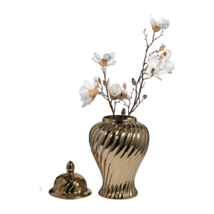 Vaso Scultoreo in Ceramica con Coperchio per Arredamento Casa, Soggiorno, Camera da Letto, Esposizione su Tavolo - Product Image 2