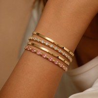 Bracelet jonc tendance en acier inoxydable plaqué or 18 carats anti-ternissement avec zircon, prêt à être expédié en gros pour femmes