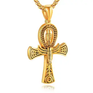 Custom Jewelry New Hot Fashion Egyptian Jewelry Retro Men's Ankh Cross Statement pendant Necklace