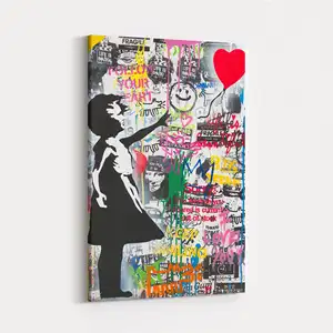 Dipinto a Olio su Tela Ragazza con Palloncini, Graffiti Moderni, Pop Art Street, Stile <span class=keywords><strong>Banksy</strong></span> - Product Image 2
