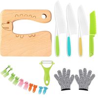 40 pièces : Gants, Manchons de protection, Tablier, Éplucheur en Y, Planche à découper, Couteau de cuisine en plastique ondulé pour enfants, Ensemble de couteaux de cuisine pour fruits sécurisé pour tout-petits et enfants