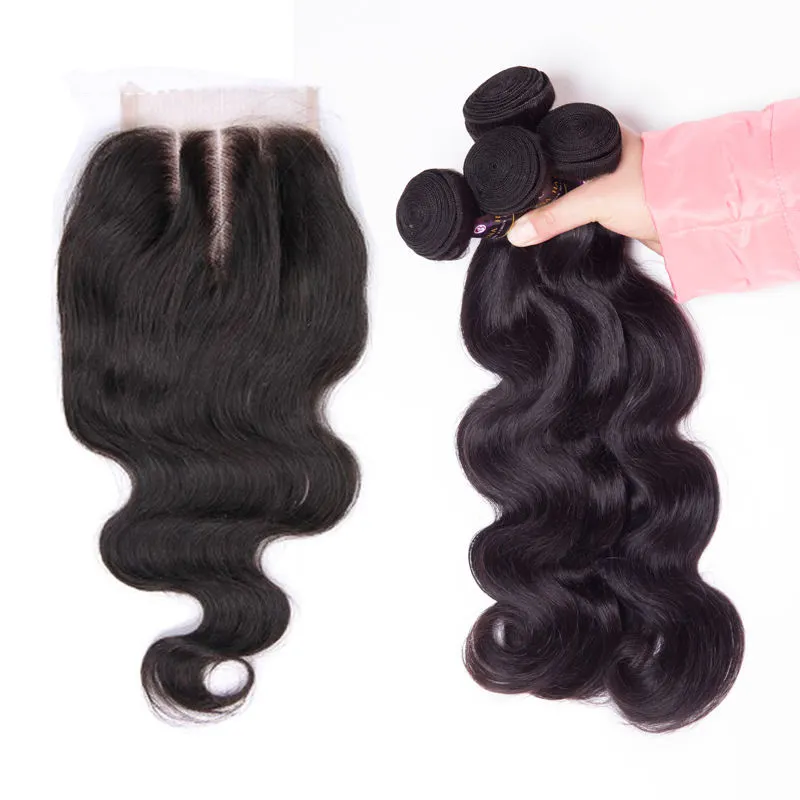 100% Premium Virgin Hair Bundles And Closure Set Peruvian Hair With Lace Frontal Wavy Hair Body Deep Water Wave With Closure