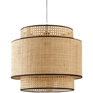 Yumesho Lighting Rattan Bamboo Woven Chandelier Three Layer Fabric Pendant <b>Light</b> For Bedroom Living Room <b>Dining</b> Room - Product Image 4