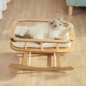 Best Selling Luxury Rectangle Wooden Rocking Pet <b>Bed</b> Premium Furniture in Carton Packaging - Product Image 2
