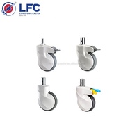 Roulettes de lit d'hôpital à frein pivotant en TPR et PP, avec roulement à billes, capacité de charge 70-120 kg, plaquées zinc, pour brancards médicaux, 75, 100, 125 mm