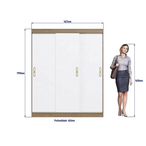 Armario de Estilo Moderno ESSENTIAL con 3 Puertas Corredizas y 2 Cajones, Mueble de Dormitorio en Aglomerado de Madera/Color Blanco, Diseño Brasileño - Product Image 4