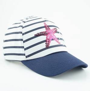 Nautical Stripe <b>Baseball</b> <b>Cap</b> with Sequin Starfish Holiday Beach Sun Hat for Girls - Product Image 6