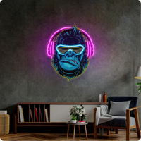 Usine personnalisée Led néon acrylique oeuvre enseignes électroniques personnalisé Led gorille avec casque enseigne au néon pour décoration murale