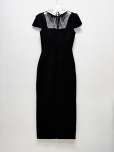 Nuovo abito da donna lungo, <span class=keywords><strong>classico</strong></span>, di colore nero, con fiocco decorativo sul collo a revers, vita alta, modello aderente a trapezio. - Product Image 6