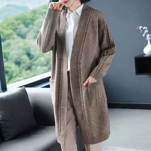 Cardigã Feminino Fitspi de Tricô Longo para Outono/Inverno, Gola V, Cor Sólida, Caimento Solto, Suéter Oversized, Jaqueta Elegante Casual - Product Image 6