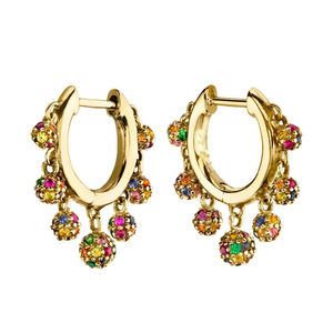 Ciondoli di palla da discoteca colorati arcobaleno gioielli piccoli cerchio appendere cinque palline galleggianti orecchini a cerchio colorati con zirconi da donna - Product Image 1