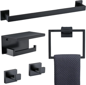 2023 nuovo <span class=keywords><strong>Set</strong></span> di appendiabiti da bagno in acciaio inossidabile asta portasciugamani quadrata addensata con gancio portasciugamani di carta - Product Image 1