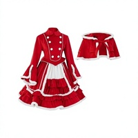 Ensemble de robe Lolita style Noël, robe Lolita rouge et blanche avec cape à lacets, costume de spectacle pour les fêtes