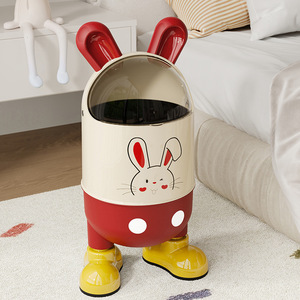 Cute Cartoon Rabbit Ear Trash Can 12L Flip Lid Indoor Storage <b>Bin</b> For Living Room <b>Bedroom</b> - Product Image 1