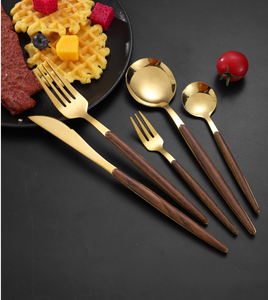 HPC0101 Stainless Steel Wood Grain Handle Portuguese Tableware Knife <b>Fork</b> Spoon Cake <b>Dessert</b> Spoon CN - Product Image 6