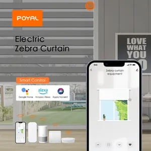 POYAL Blackout Zebra Blinds Tuya Smart Remote Control Automatic Roller Blind Motor Electric Zebra Blinds for Motorized Curtains