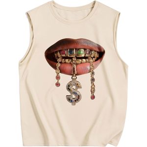 FOXA Men's Lip Graphic Tank Top Sleeveless Crew Neck Digital Print Streetwear Summer Shirts - Product Image 1