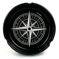 Cendrier en céramique noire avec impression de rose de la boussole, logo personnalisé, cendrier à cigarettes, style nautique, accessoire pour fumeurs