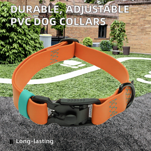 Collares para mascotas de PVC de dos tonos con herrajes negros mate, duraderos, fáciles de limpiar, longitud ajustable, cintas personalizadas, diseño colorido - Product Image 2