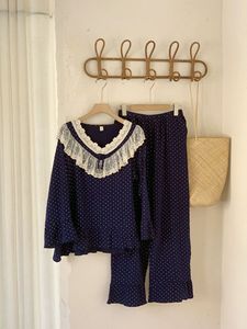 Pigiama a doppio strato a onda blu <span class=keywords><strong>camicia</strong></span> da <span class=keywords><strong>notte</strong></span> primavera e autunno stile principessa a <span class=keywords><strong>maniche</strong></span> <span class=keywords><strong>lunghe</strong></span> da donna - Product Image 6