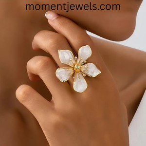 Chunky Enamel Flower <b>Ring</b> Gold Plated Colorful Retro Floral <b>Statement</b> <b>Ring</b> Cute Fashion Jewelry for Women - Product Image 5