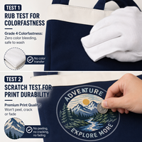 Sac fourre-tout en toile de coton marine bicolore durable avec logo personnalisé et poignées renforcées pour les courses quotidiennes et les événements
