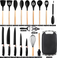 Ensemble de couteaux de cuisine en acier inoxydable 19 pièces avec logos personnalisés, manches en plastique ambidextres, lames durables et affûtées - Durable