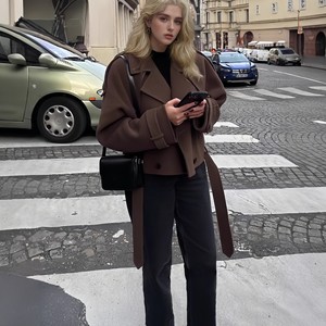 <span class=keywords><strong>Manteau</strong></span> d'Hiver Chic <span class=keywords><strong>Femme</strong></span> 2026, Veste Courte en Laine à Manches Longues et Double Boutonnage, Revers Élégant, Style Streetwear - Product Image 3