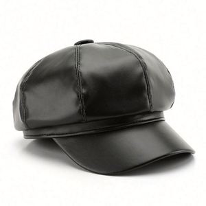 หมวกทรงแปดเหลี่ยมสำหรับผู้หญิง สไตล์เรียบง่าย สีพื้น หนังแบบแผ่น สำหรับฤดูใบไม้ผลิและฤดูใบไม้ร่วง เหมาะสำหรับใส่ทำงานกลางแจ้ง หรือใส่เดินเล่นในเมือง ให้ความอบอุ่น - Product Image 5