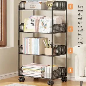 מתכת עמיד למים לעמוד ספרים מדף אחסון ספרים סופרמרקט להשתמש 5 מדפים גלגלים לילדים קריאה צעצוע נייד - Product Image 2