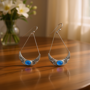 Orecchini pendenti a luna in argento 925 stile Bohemia con lapislazzuli incastonato a castone, da donna, per tutti i giorni - Product Image 2