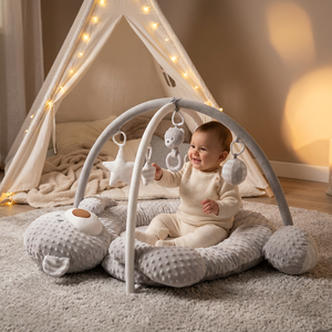 <span class=keywords><strong>Tapis</strong></span> d'éveil de luxe gris en minky pour bébé, <span class=keywords><strong>tapis</strong></span> de jeu rembourré en forme d'ours en peluche, centre d'apprentissage sensoriel de style nordique, cadeau pour nouveau-né - Product Image 6