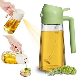 High Quality Reusable Eco-Friendly 470Ml Glass <b>Plastic</b> Olive Oil Soy Sauce Seasoning <b>Bottle</b> with Dual-Purpose <b>Spray</b> Pour Lids - Product Image 1