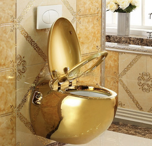 <span class=keywords><strong>WC</strong></span> mural de luxe en céramique dorée, forme ronde, <span class=keywords><strong>suspendu</strong></span> au mur, couleur dorée - Product Image 3