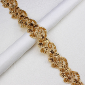 Großhandel Stickerei Chemische Applikation Trimmen Spitze Bestickte Mesh Polyester <span class=keywords><strong>Gold</strong></span> Perlen Pailletten Spitzen besatz für Kleid - Product Image 5