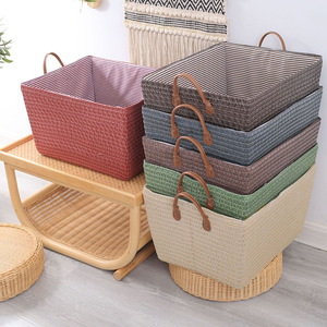 Folding <b>Storage</b> <b>Basket</b> Rattan Woven With Handle 3-4L For Toys Laundry Miscellaneous Organizer Standing Type Spring 2021 - Product Image 3