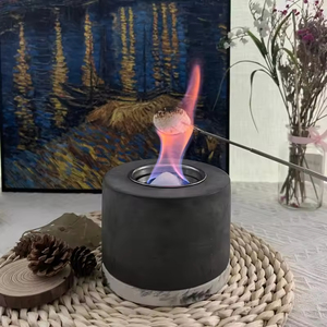 Braciere Portatile Moderno in Cemento per Interni, Mini Focolare a Bioetanolo per Atmosfera da Campeggio e Feste - Product Image 2