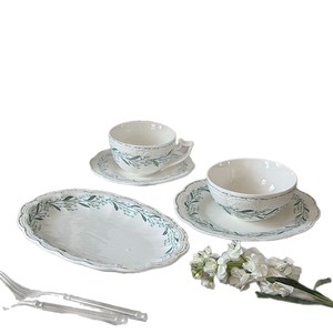 Service <span class=keywords><strong>de</strong></span> table en céramique vert rétro français Lelyi, comprenant assiette à dessert, tasse, plat et bol - Product Image 5