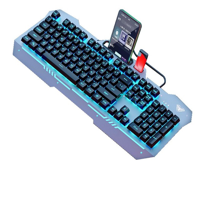 AULA F3010 Gaming Keyboard Wired RGB Backlit Membrane Keyboards with Metal Panel Phone Holder 26-Key Anti-ghosting for PC Gamer
