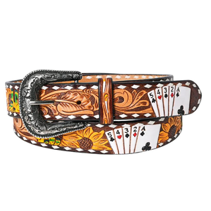 Cinturón de vaquero Vintage de lujo para hombre, diseño de cuentas tallado a mano, piel de vaca genuina de alta calidad, cinturones de cuero genuino de longitud personalizada - Product Image 5