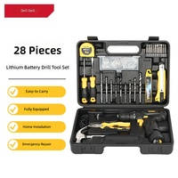 Ensemble d'outils de perçage au lithium Deli DL1028L, 28 pièces, outils de réparation et d'entretien de voitures avec cliquet