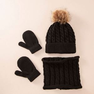 3Pcs Kid Circle <b>Scarves</b> Touchscreen Gloves Thick Fleece Lined Cap Winter Knit Beanie Pompom Hat Set Gift - Product Image 1