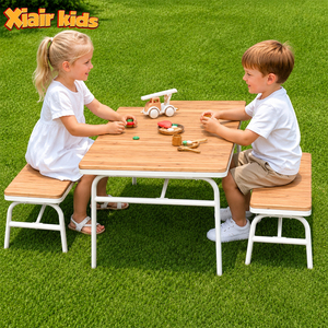 Set di Tavolo e Sedie in Legno Montessori per Asilo Nido e Scuola Materna, Arredamento da Esterno per Giardino e Forniture per Bambini - Product Image 1